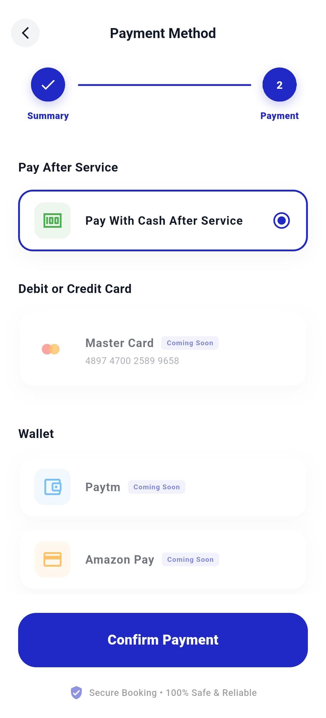 Booking checkout screen
